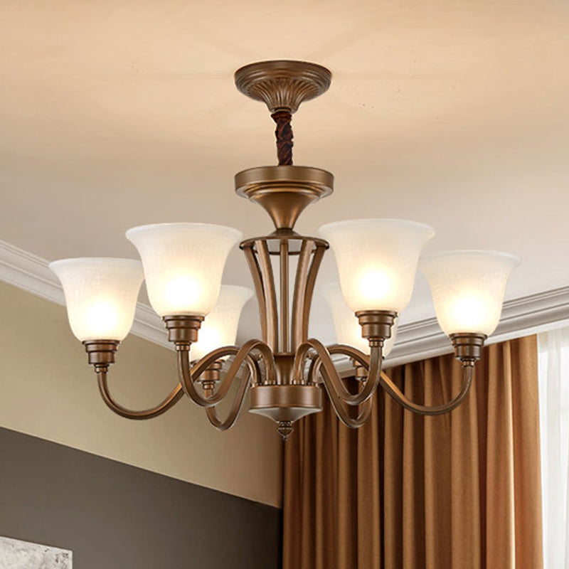 Bell Frosted Glass Chandelier Light Retro Style Living Room Pendant Light Fixture Clearhalo 'Ceiling Lights' 'Chandeliers' Lighting' options 2217072