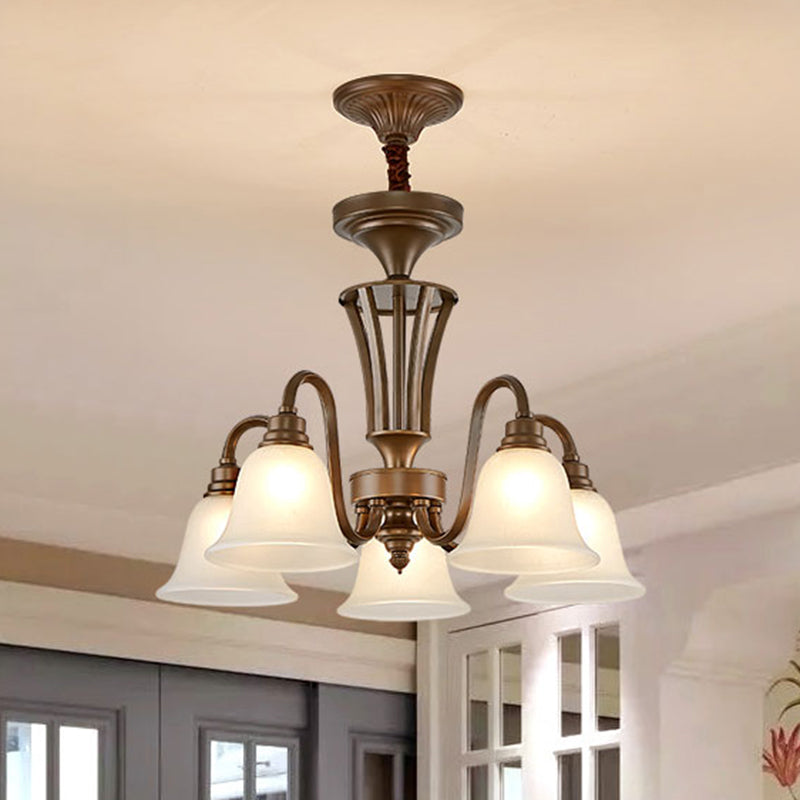 Bell Frosted Glass Chandelier Light Retro Style Living Room Pendant Light Fixture Clearhalo 'Ceiling Lights' 'Chandeliers' Lighting' options 2217073