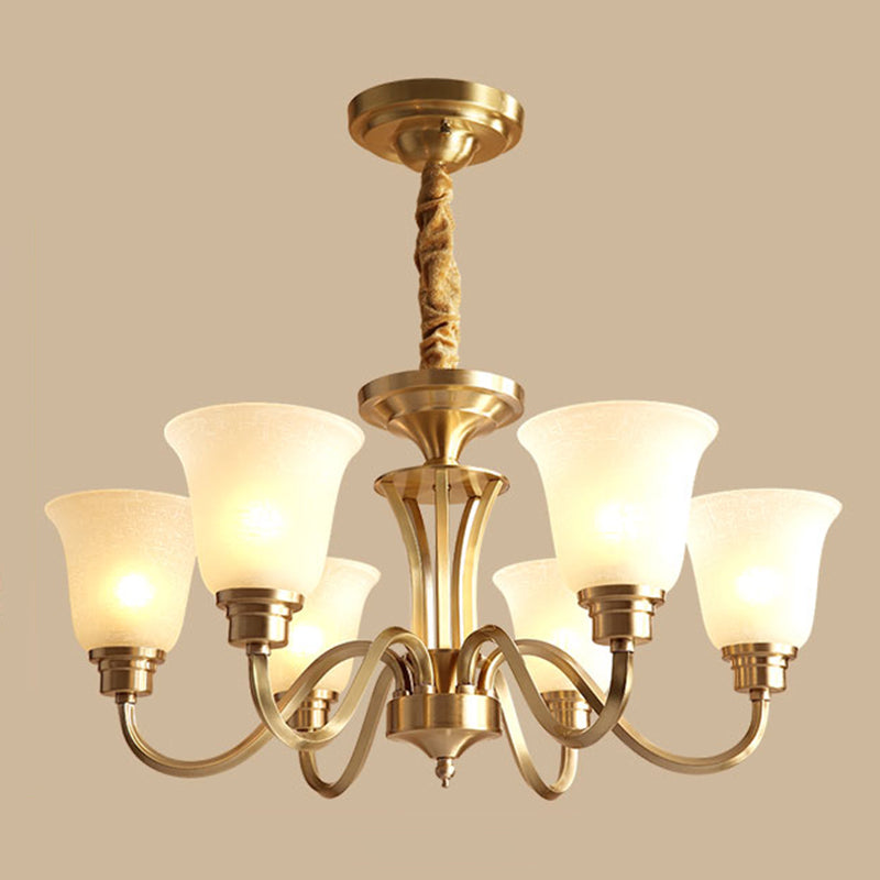 Bell Frosted Glass Chandelier Light Retro Style Living Room Pendant Light Fixture Clearhalo 'Ceiling Lights' 'Chandeliers' Lighting' options 2217074