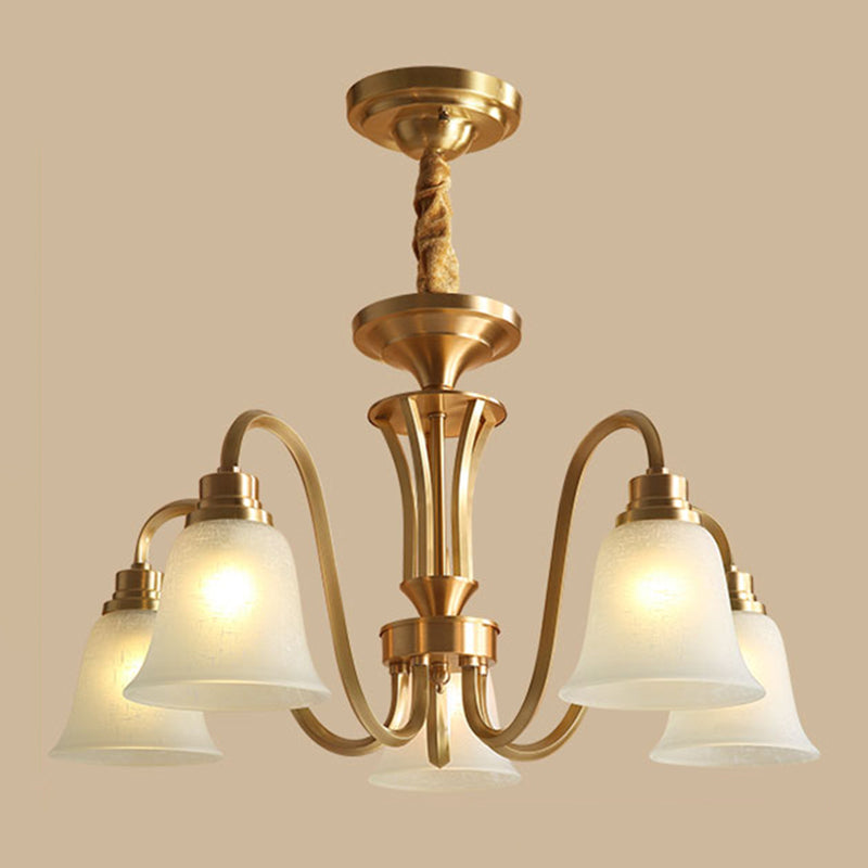 Bell Frosted Glass Chandelier Light Retro Style Living Room Pendant Light Fixture Clearhalo 'Ceiling Lights' 'Chandeliers' Lighting' options 2217075