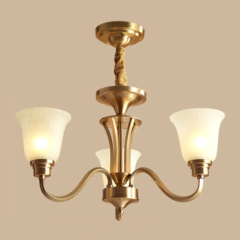 Bell Frosted Glass Chandelier Light Retro Style Living Room Pendant Light Fixture Clearhalo 'Ceiling Lights' 'Chandeliers' Lighting' options 2217076