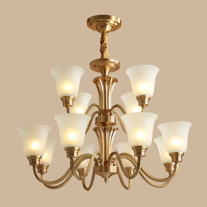 Bell Frosted Glass Chandelier Light Retro Style Living Room Pendant Light Fixture Clearhalo 'Ceiling Lights' 'Chandeliers' Lighting' options 2217077