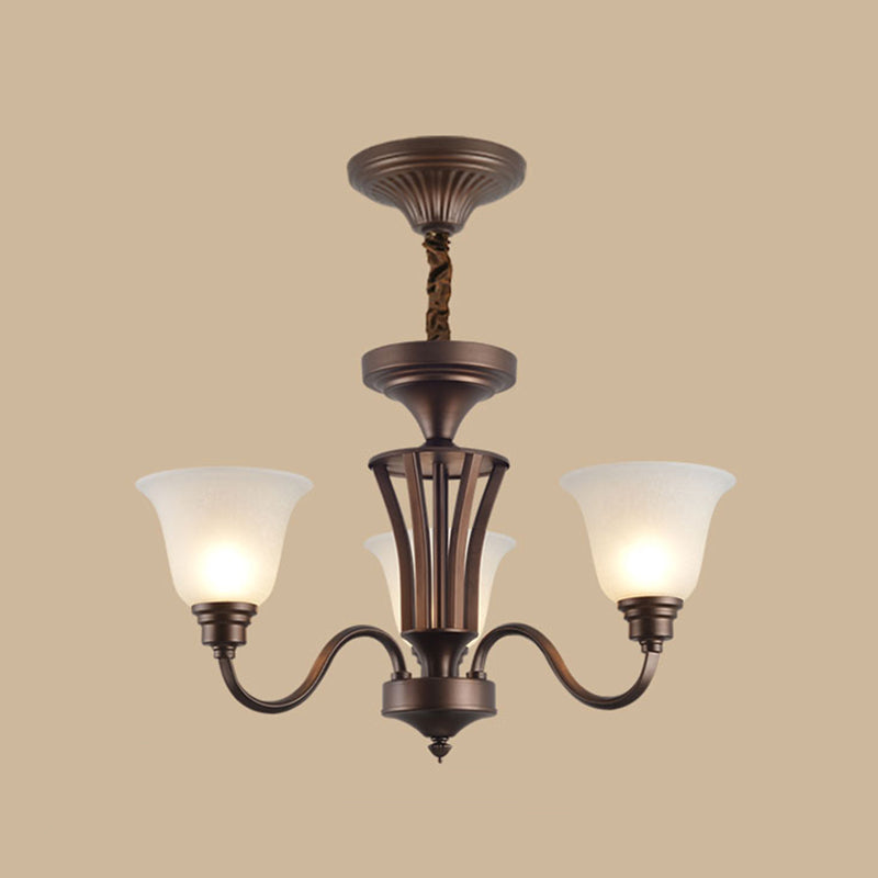 Bell Frosted Glass Chandelier Light Retro Style Living Room Pendant Light Fixture Clearhalo 'Ceiling Lights' 'Chandeliers' Lighting' options 2217078