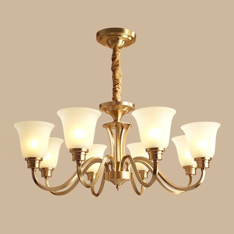 Bell Frosted Glass Chandelier Light Retro Style Living Room Pendant Light Fixture Clearhalo 'Ceiling Lights' 'Chandeliers' Lighting' options 2217079