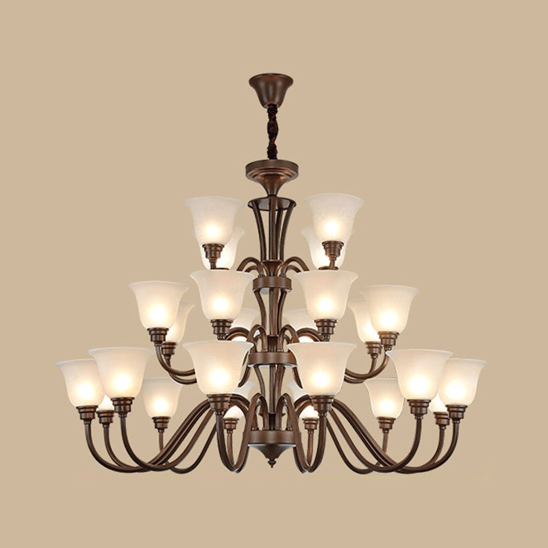 Bell Frosted Glass Chandelier Light Retro Style Living Room Pendant Light Fixture Clearhalo 'Ceiling Lights' 'Chandeliers' Lighting' options 2217080