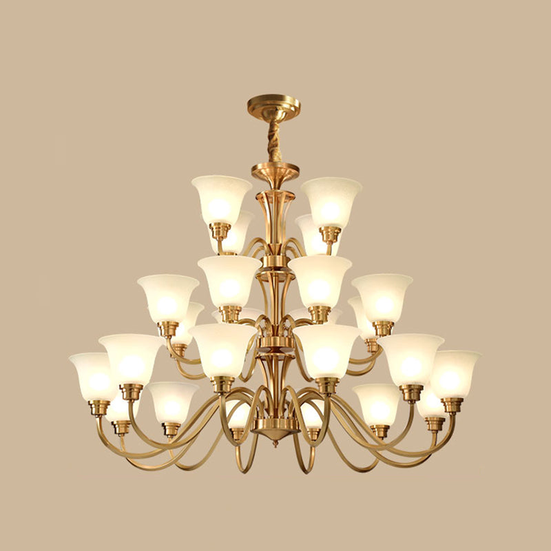 Bell Frosted Glass Chandelier Light Retro Style Living Room Pendant Light Fixture Clearhalo 'Ceiling Lights' 'Chandeliers' Lighting' options 2217081