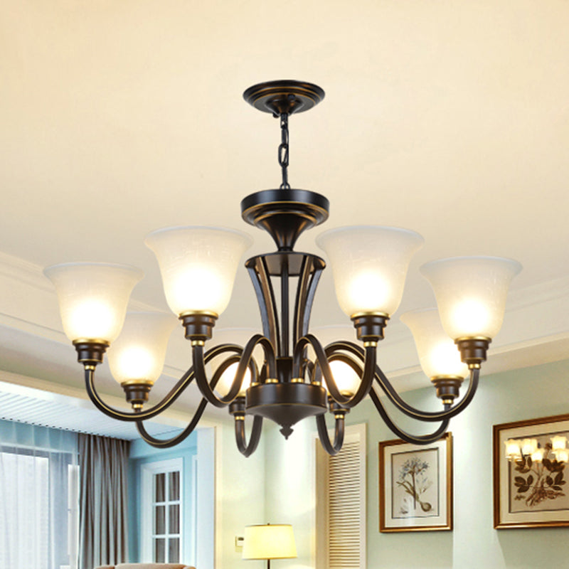 Handblown Glass Bell Suspension Light Rustic Living Room Chandelier Light Fixture 8 Black Clearhalo 'Ceiling Lights' 'Chandeliers' Lighting' options 2217083_3a90b2e9-db42-4bc9-8db9-42e1f984dca8