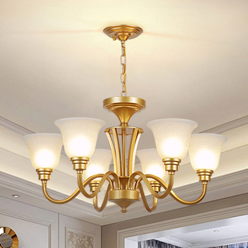 Handblown Glass Bell Suspension Light Rustic Living Room Chandelier Light Fixture 6 Gold Clearhalo 'Ceiling Lights' 'Chandeliers' Lighting' options 2217087_614a86da-a586-419c-8bfe-2c2a57074f0c