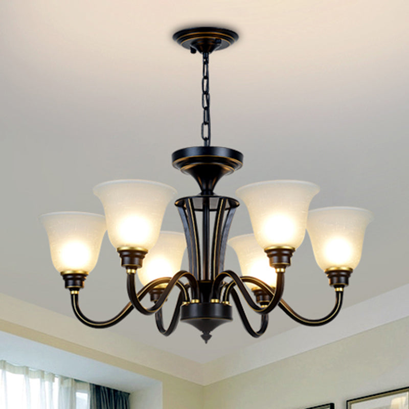 Handblown Glass Bell Suspension Light Rustic Living Room Chandelier Light Fixture 6 Black Clearhalo 'Ceiling Lights' 'Chandeliers' Lighting' options 2217090_696d3b2b-f098-4214-ab40-7522b8d3c99d