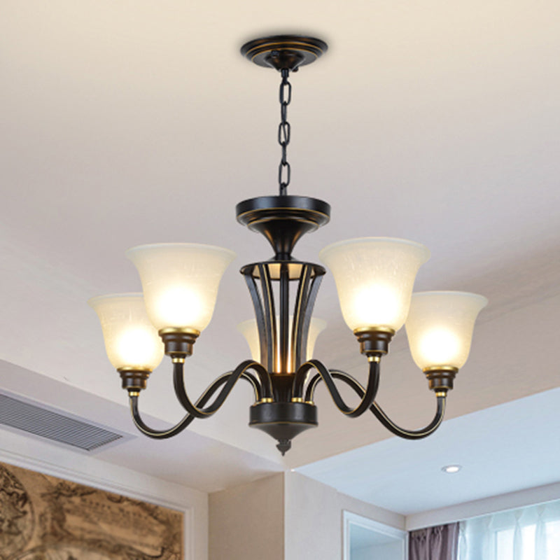 Handblown Glass Bell Suspension Light Rustic Living Room Chandelier Light Fixture 5 Black Clearhalo 'Ceiling Lights' 'Chandeliers' Lighting' options 2217091_1a443540-bbef-43bf-9e08-81c801df7ba5