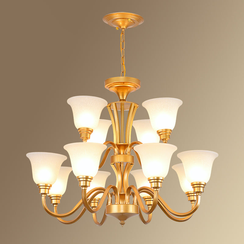 Handblown Glass Bell Suspension Light Rustic Living Room Chandelier Light Fixture 12 Gold Clearhalo 'Ceiling Lights' 'Chandeliers' Lighting' options 2217094_eb87f267-e674-4d66-8365-3be78625eb48