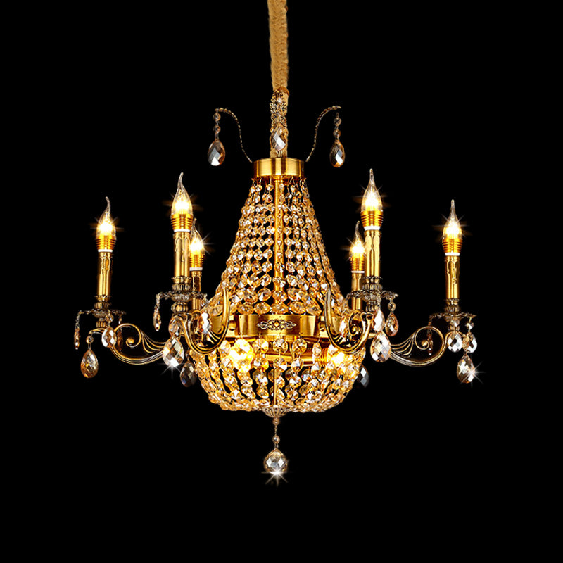 Candelabra Hanging Light Contemporary Metal 2/6/8 Lights Gold Chandelier Light with Crystal Strand, 27"/31" Wide Clearhalo 'Ceiling Lights' 'Chandeliers' Lighting' options 221710