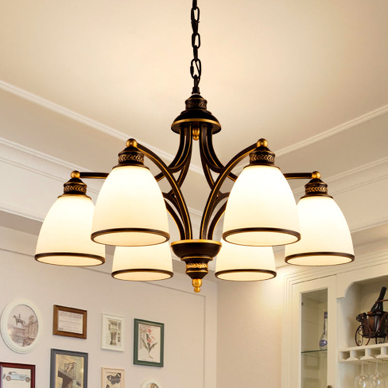 Classic Bell Chandelier Lighting Opal Glass Pendant Light Fixture for Living Room 6 Black Clearhalo 'Ceiling Lights' 'Chandeliers' Lighting' options 2217105_b98ea9b3-74f3-4e1e-8eb3-da0dadbf1e6a