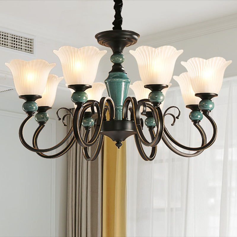 Flower Shade Ribbed Ruffled Glass Ceiling Lighting Traditional Living Room Chandelier Light Fixture Clearhalo 'Ceiling Lights' 'Chandeliers' Lighting' options 2217110