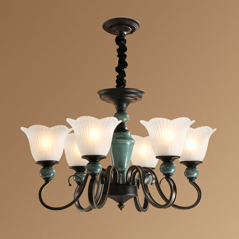 Flower Shade Ribbed Ruffled Glass Ceiling Lighting Traditional Living Room Chandelier Light Fixture 6 Light Green Clearhalo 'Ceiling Lights' 'Chandeliers' Lighting' options 2217111_4ab53e3a-a015-4dea-a60e-bd59024d1e6a