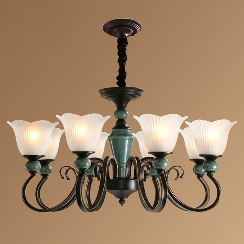 Flower Shade Ribbed Ruffled Glass Ceiling Lighting Traditional Living Room Chandelier Light Fixture Clearhalo 'Ceiling Lights' 'Chandeliers' Lighting' options 2217112