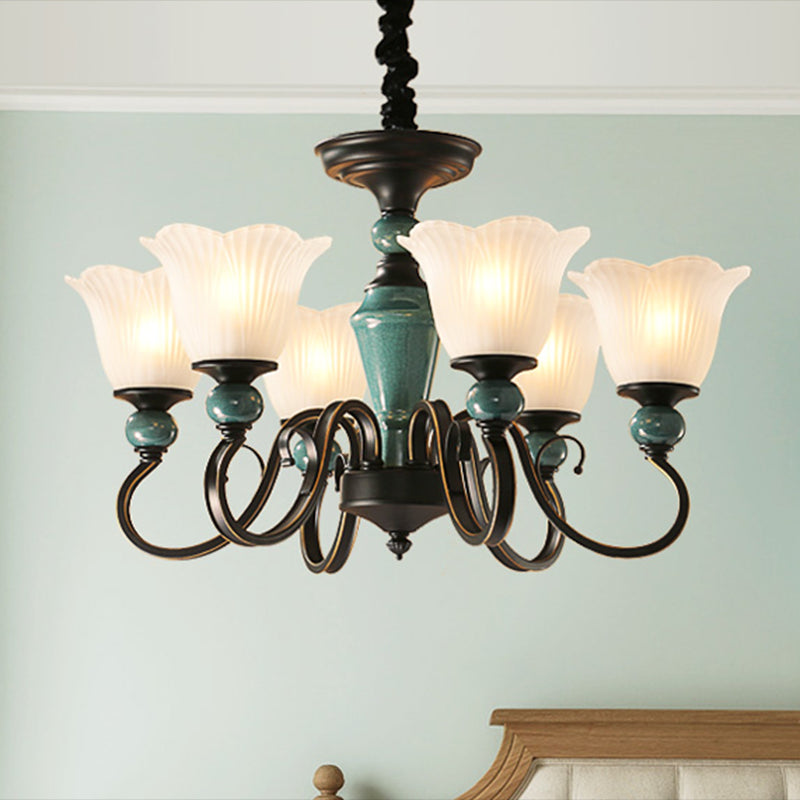 Flower Shade Ribbed Ruffled Glass Ceiling Lighting Traditional Living Room Chandelier Light Fixture Clearhalo 'Ceiling Lights' 'Chandeliers' Lighting' options 2217113