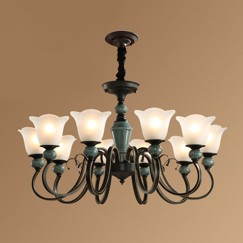 Flower Shade Ribbed Ruffled Glass Ceiling Lighting Traditional Living Room Chandelier Light Fixture Clearhalo 'Ceiling Lights' 'Chandeliers' Lighting' options 2217116