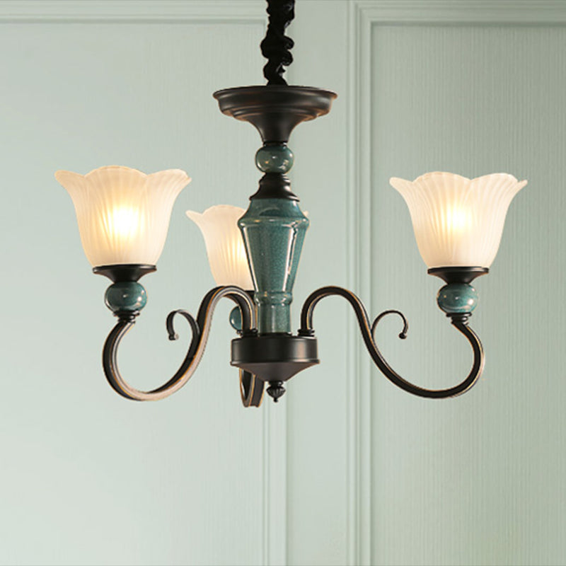 Flower Shade Ribbed Ruffled Glass Ceiling Lighting Traditional Living Room Chandelier Light Fixture Clearhalo 'Ceiling Lights' 'Chandeliers' Lighting' options 2217117