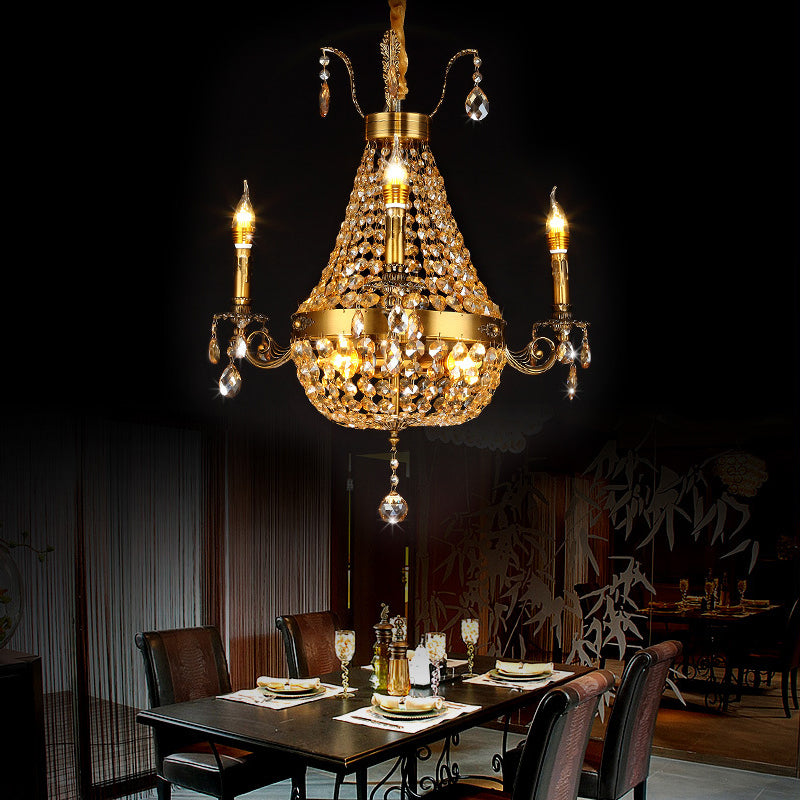 Candelabra Hanging Light Contemporary Metal 2/6/8 Lights Gold Chandelier Light with Crystal Strand, 27"/31" Wide Clearhalo 'Ceiling Lights' 'Chandeliers' Lighting' options 221712