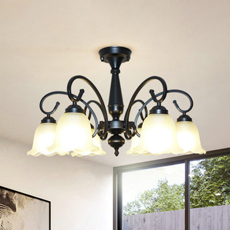 Ruffle Glass Floral Shade Chandelier Pendant Light Vintage Dining Room Hanging Light in Black Clearhalo 'Ceiling Lights' 'Chandeliers' Lighting' options 2217120