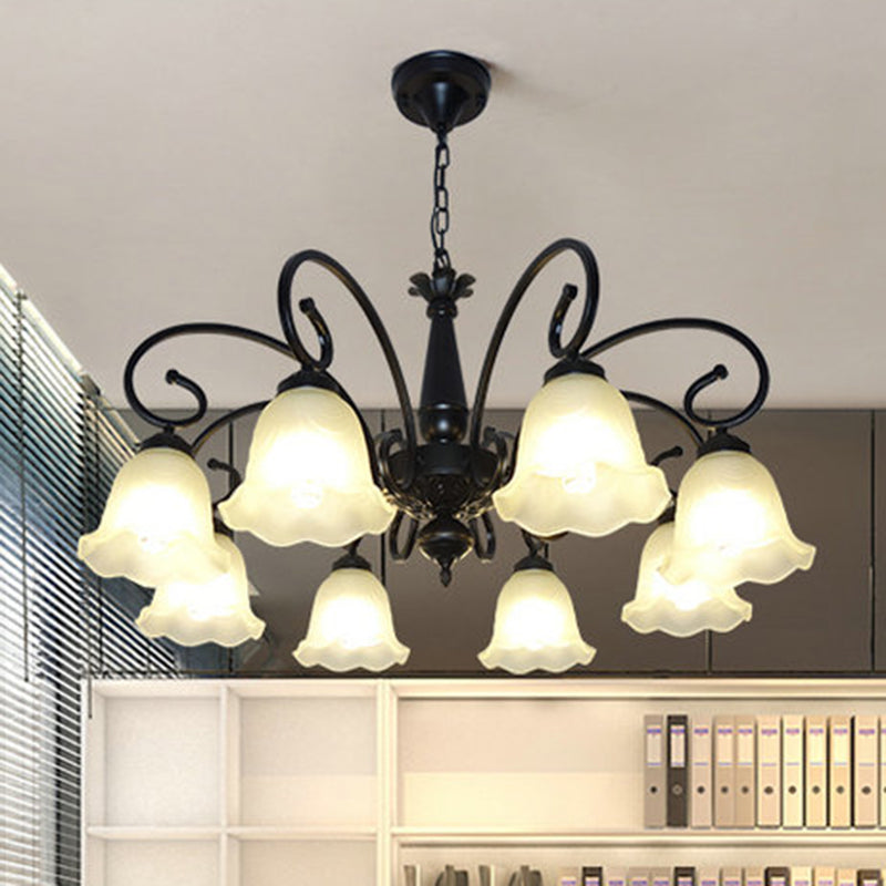 Ruffle Glass Floral Shade Chandelier Pendant Light Vintage Dining Room Hanging Light in Black Clearhalo 'Ceiling Lights' 'Chandeliers' Lighting' options 2217121