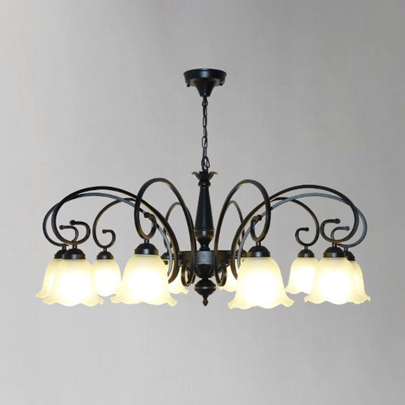 Ruffle Glass Floral Shade Chandelier Pendant Light Vintage Dining Room Hanging Light in Black Clearhalo 'Ceiling Lights' 'Chandeliers' Lighting' options 2217122