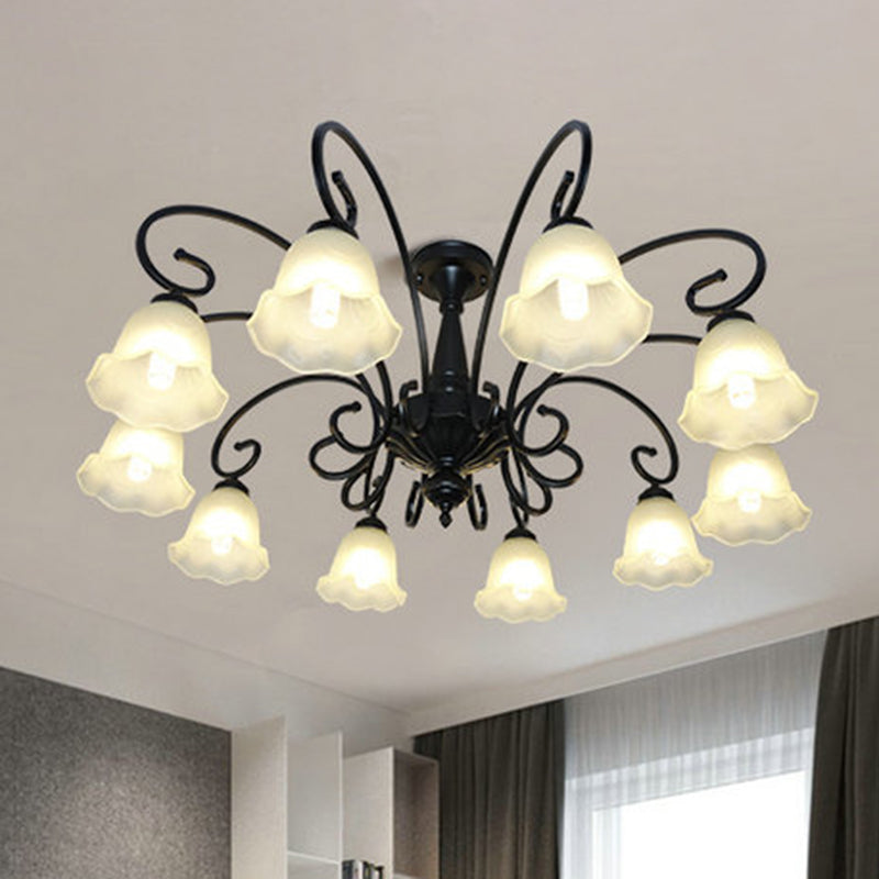 Ruffle Glass Floral Shade Chandelier Pendant Light Vintage Dining Room Hanging Light in Black Clearhalo 'Ceiling Lights' 'Chandeliers' Lighting' options 2217124