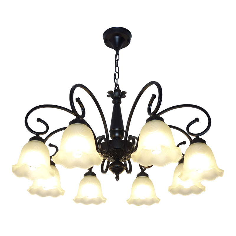 Ruffle Glass Floral Shade Chandelier Pendant Light Vintage Dining Room Hanging Light in Black Clearhalo 'Ceiling Lights' 'Chandeliers' Lighting' options 2217125