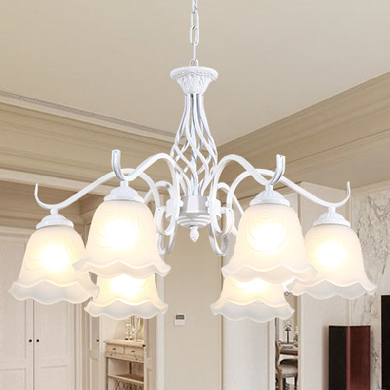 Retro Bell Chandelier Light Ruffle Glass Pendant Light Fixture with Curved Arm for Dining Room Clearhalo 'Ceiling Lights' 'Chandeliers' Lighting' options 2217127