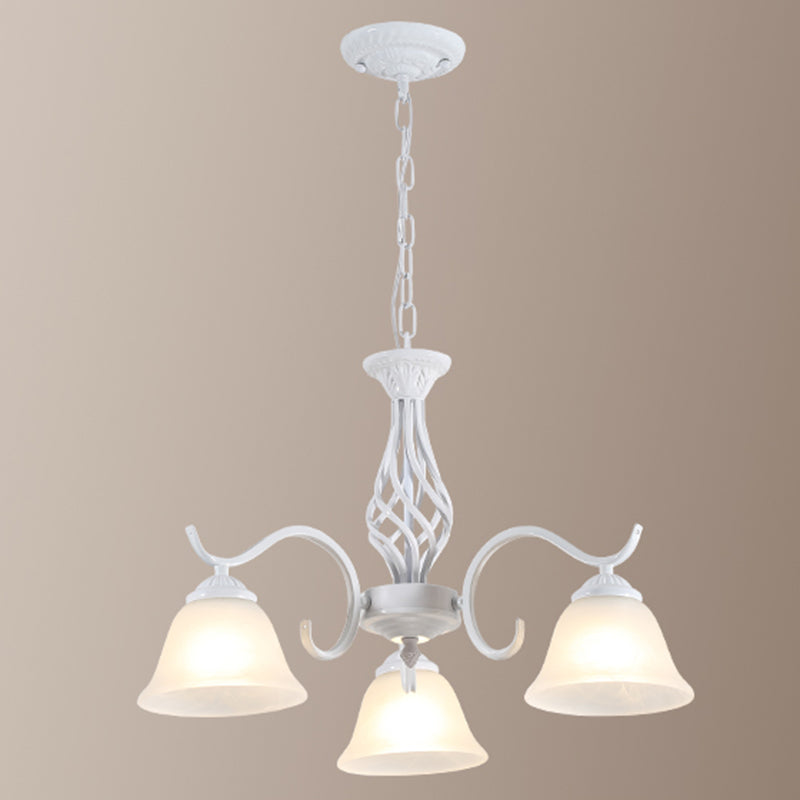 Retro Bell Chandelier Light Ruffle Glass Pendant Light Fixture with Curved Arm for Dining Room Clearhalo 'Ceiling Lights' 'Chandeliers' Lighting' options 2217128