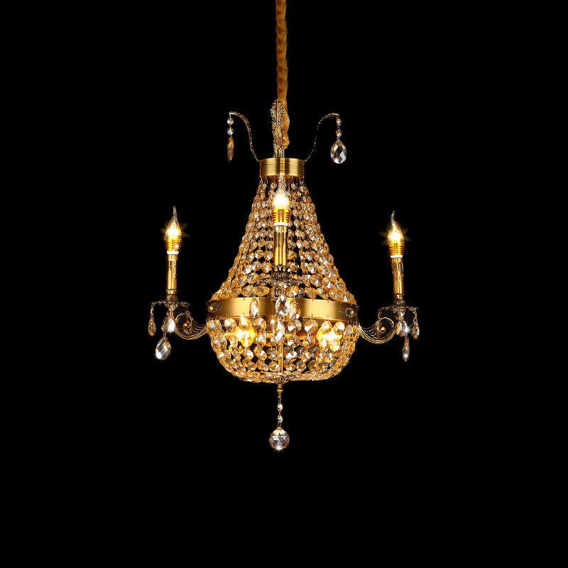 Candelabra Hanging Light Contemporary Metal 2/6/8 Lights Gold Chandelier Light with Crystal Strand, 27"/31" Wide Clearhalo 'Ceiling Lights' 'Chandeliers' Lighting' options 221713