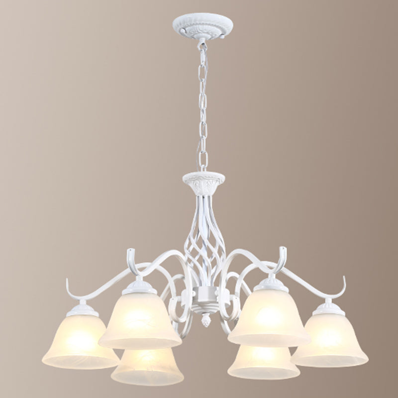 Retro Bell Chandelier Light Ruffle Glass Pendant Light Fixture with Curved Arm for Dining Room Clearhalo 'Ceiling Lights' 'Chandeliers' Lighting' options 2217131