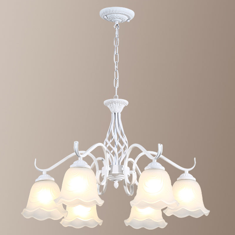 Retro Bell Chandelier Light Ruffle Glass Pendant Light Fixture with Curved Arm for Dining Room Clearhalo 'Ceiling Lights' 'Chandeliers' Lighting' options 2217133