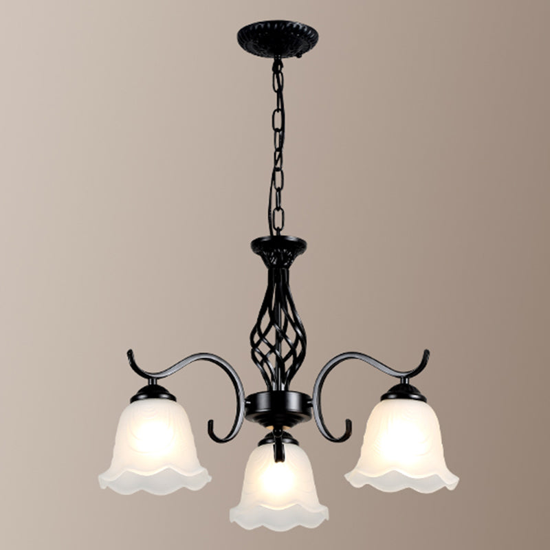 Retro Bell Chandelier Light Ruffle Glass Pendant Light Fixture with Curved Arm for Dining Room Clearhalo 'Ceiling Lights' 'Chandeliers' Lighting' options 2217134