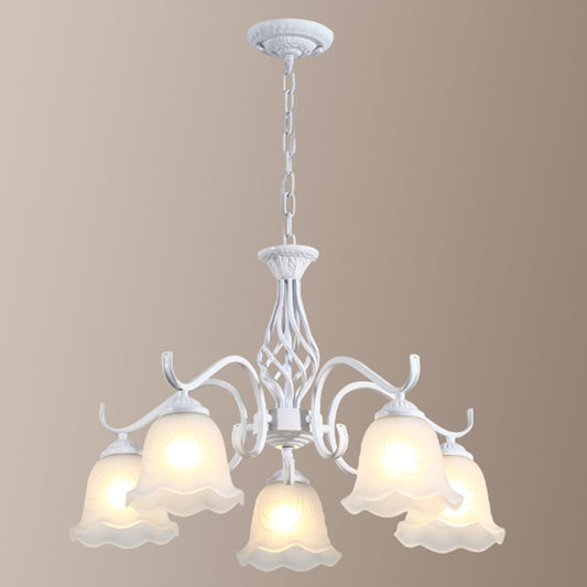 Retro Bell Chandelier Light Ruffle Glass Pendant Light Fixture with Curved Arm for Dining Room Clearhalo 'Ceiling Lights' 'Chandeliers' Lighting' options 2217136