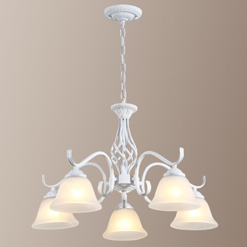 Retro Bell Chandelier Light Ruffle Glass Pendant Light Fixture with Curved Arm for Dining Room Clearhalo 'Ceiling Lights' 'Chandeliers' Lighting' options 2217138