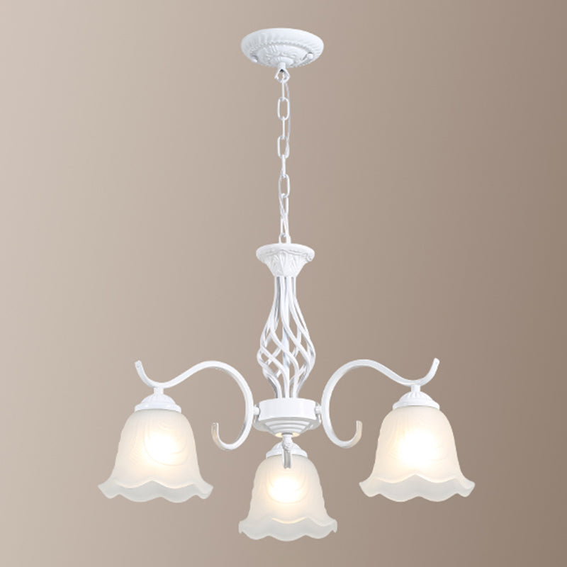 Retro Bell Chandelier Light Ruffle Glass Pendant Light Fixture with Curved Arm for Dining Room Clearhalo 'Ceiling Lights' 'Chandeliers' Lighting' options 2217139