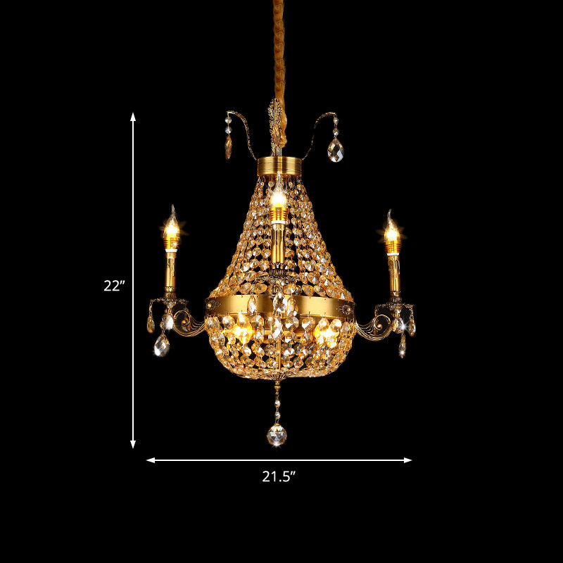 Candelabra Hanging Light Contemporary Metal 2/6/8 Lights Gold Chandelier Light with Crystal Strand, 27"/31" Wide Clearhalo 'Ceiling Lights' 'Chandeliers' Lighting' options 221714