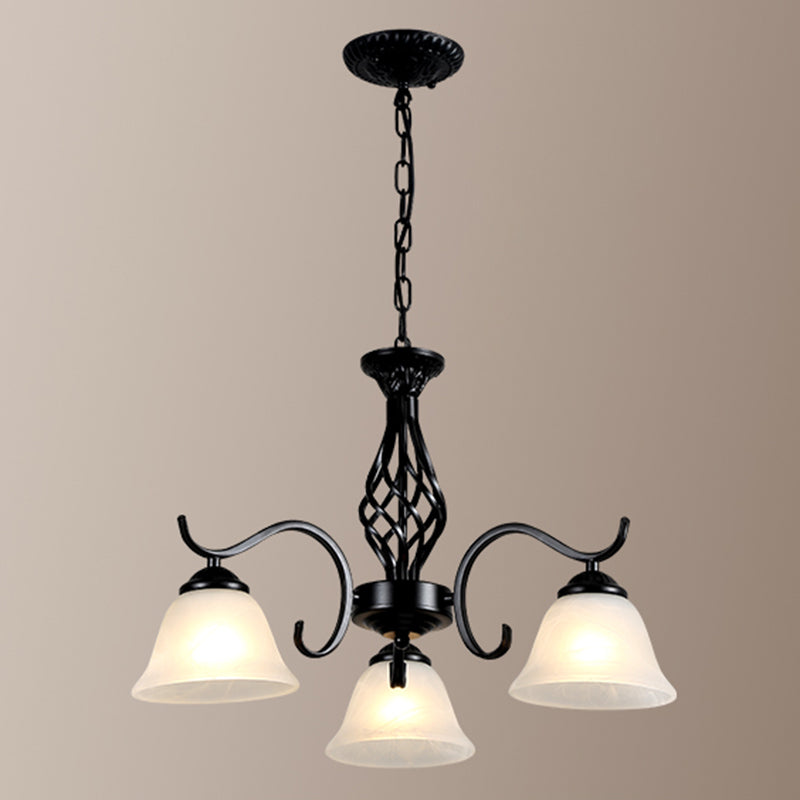 Retro Bell Chandelier Light Ruffle Glass Pendant Light Fixture with Curved Arm for Dining Room Clearhalo 'Ceiling Lights' 'Chandeliers' Lighting' options 2217141