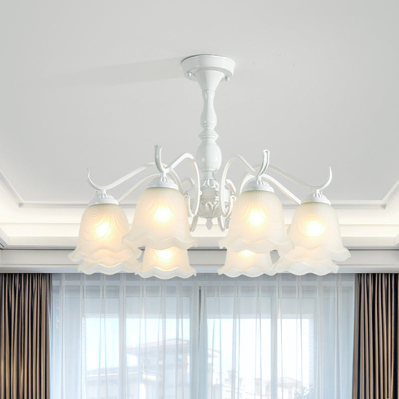 Bell Shade Handblown Glass Suspension Light Rustic Living Room Chandelier Light in White 8 White B Clearhalo 'Ceiling Lights' 'Chandeliers' Lighting' options 2217142_fefb09cc-bb71-4f97-8a21-76b7ed74c4e2