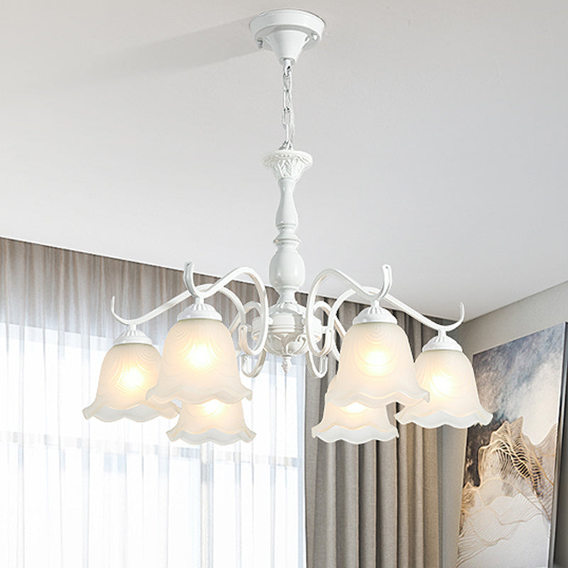 Bell Shade Handblown Glass Suspension Light Rustic Living Room Chandelier Light in White Clearhalo 'Ceiling Lights' 'Chandeliers' Lighting' options 2217147