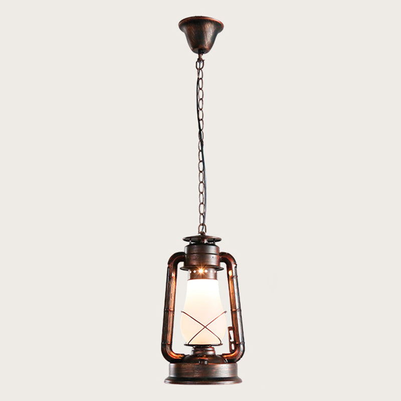 Antique Lantern Kerosene Light 1-Light Frosted Glass Hanging Light Fixture for Bedside Red Large Clearhalo 'Art Deco Pendants' 'Cast Iron' 'Ceiling Lights' 'Ceramic' 'Crystal' 'Industrial Pendants' 'Industrial' 'Metal' 'Middle Century Pendants' 'Pendant Lights' 'Pendants' 'Tiffany' Lighting' 2217157