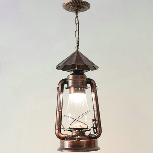 1 Bulb Hanging Light Simplicity Lantern Metallic Kerosene Lighting for Restaurant Copper 8.5" C Clearhalo 'Ceiling Lights' 'Industrial Pendants' 'Industrial' 'Middle Century Pendants' 'Pendant Lights' 'Pendants' 'Tiffany' Lighting' 2217173_03ad3431-0164-4547-bcf2-c91a9a86cfcb