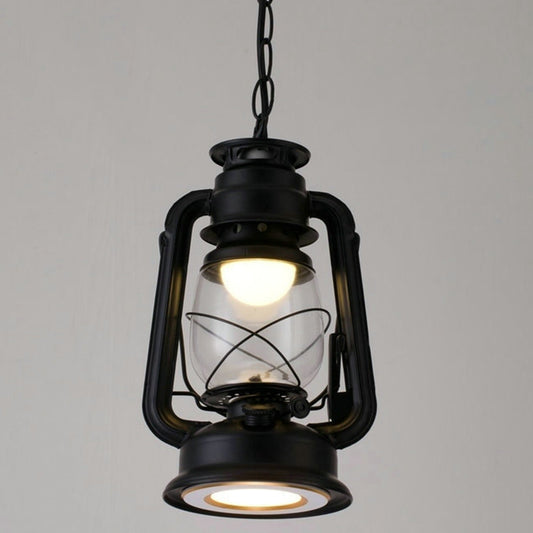 1 Bulb Hanging Light Simplicity Lantern Metallic Kerosene Lighting for Restaurant Black 7" B Clearhalo 'Art Deco Pendants' 'Black' 'Cast Iron' 'Ceiling Lights' 'Ceramic' 'Crystal' 'Industrial' 'Metal' 'Pendant Lights' 'Rustic Pendants' 'Tiffany' Lighting' 2217186