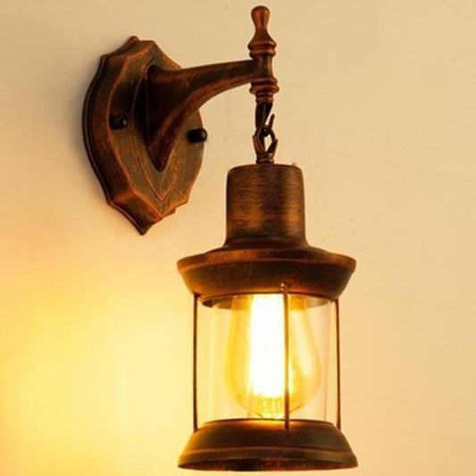 Lantern Shaped Iron Wall Light Retro Style 1-Light Corridor Kerosene Lighting Fixture Copper C Clearhalo 'Art deco wall lights' 'Cast Iron' 'Glass' 'Industrial wall lights' 'Industrial' 'Middle century wall lights' 'Modern' 'Rustic wall lights' 'Tiffany' 'Traditional wall lights' 'Wall Lamps & Sconces' 'Wall Lights' Lighting' 2217250