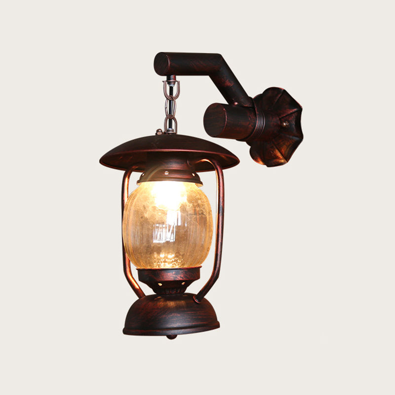 Iron Lantern Kerosene Light Industrial Style Single Corridor Wall Lighting Fixture in Bronze Bronze E Clearhalo 'Art deco wall lights' 'Cast Iron' 'Glass' 'Industrial wall lights' 'Industrial' 'Middle century wall lights' 'Modern' 'Rustic wall lights' 'Tiffany' 'Traditional wall lights' 'Wall Lamps & Sconces' 'Wall Lights' Lighting' 2217267