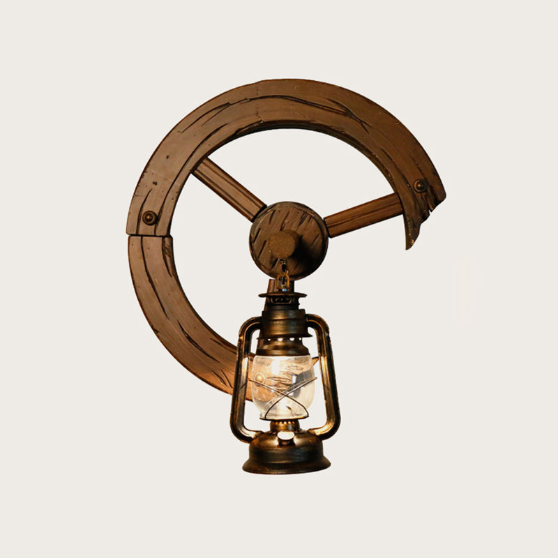 Iron Lantern Kerosene Light Industrial Style Single Corridor Wall Lighting Fixture in Bronze Bronze J Clearhalo 'Art deco wall lights' 'Cast Iron' 'Glass' 'Industrial wall lights' 'Industrial' 'Middle century wall lights' 'Modern' 'Rustic wall lights' 'Tiffany' 'Traditional wall lights' 'Wall Lamps & Sconces' 'Wall Lights' Lighting' 2217269