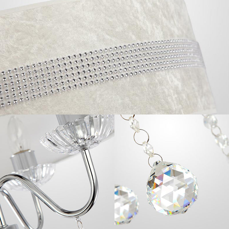 Nordic Drum Fabric Chandelier Light 3/4 Lights Ceiling Light with Crystal Drop in Chrome for Bedroom Clearhalo 'Ceiling Lights' 'Chandeliers' 'Modern Chandeliers' 'Modern' Lighting' 221730