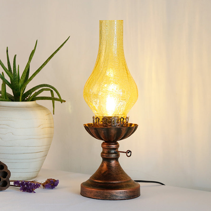 Crackle Glass Chimney Shade Kerosene Light Retro Bedside Table Lighting in Bronze Bronze B Clearhalo 'Lamps' 'Table Lamps' Lighting' 2217301